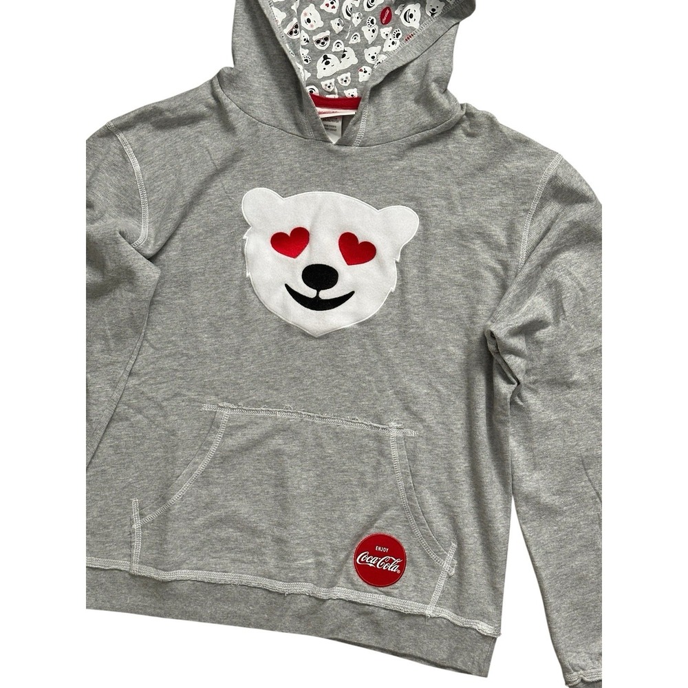 Coca Cola Hoodie Sweatshirt Womens Gray Polar Bear Coke Pullover Size L - Picture 2 of 5